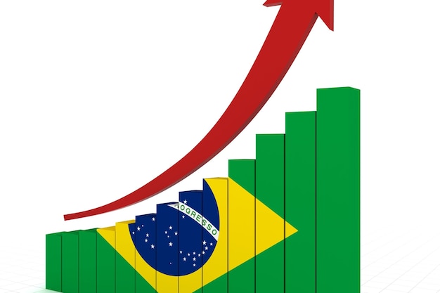 A stylized graphic of a growing bar graph with the Brazilian flag subtly incorporated into the design, representing economic growth in Brazil.