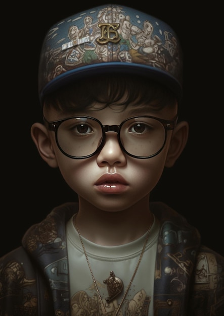 A detailed and stylized portrait of the Saci-Pererê, depicted as a young boy with dark skin, wearing a red cap and smoking a pipe, standing mischievously on one leg in a bamboo forest. The artwork should emphasize his playful and slightly impish nature.