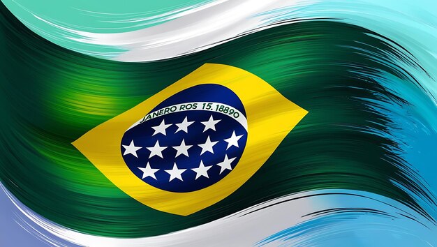 A close-up of the center of the Brazilian flag, showing the blue circle with the stars and the white band with 