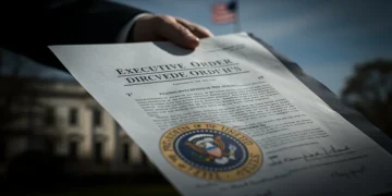 Selo presidencial e ordens executivas em documentos oficiais, simbolizando o poder presidencial no Brasil.