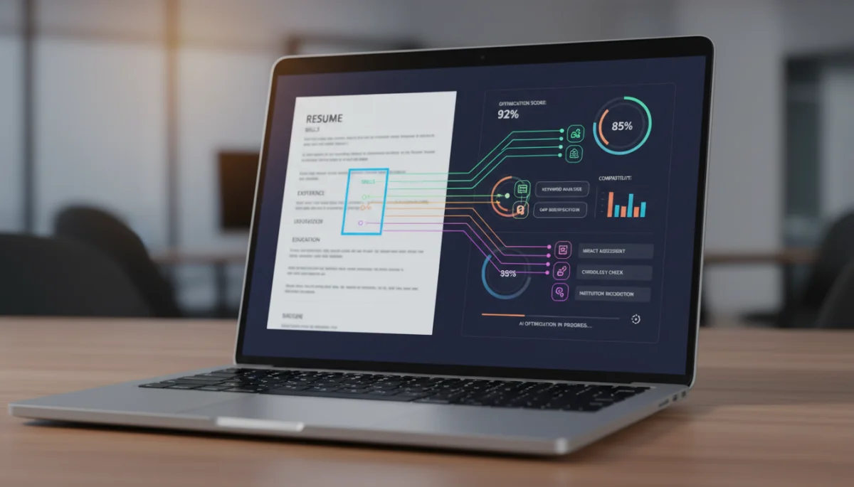 AI-powered resume builder interface on a laptop screen