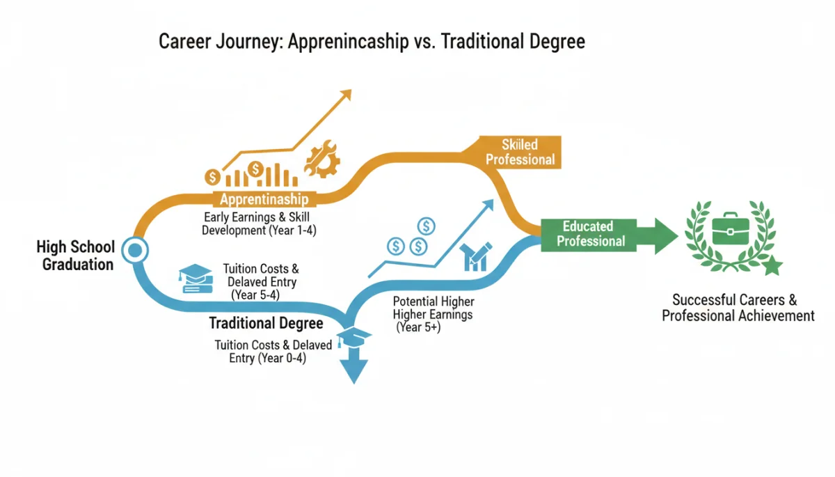 Career path comparison: Apprenticeship vs. Traditional Degree timeline