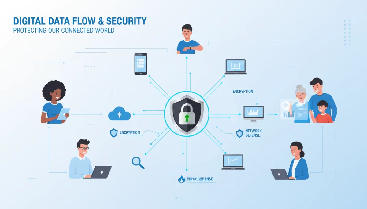 Infographic of secure data flow between digital devices and users