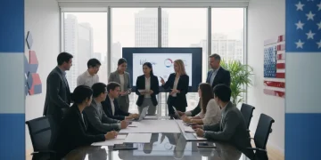 Diverse workforce collaborating in a modern office, symbolizing U.S. immigration impact