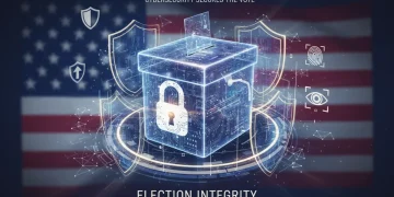 Digital padlock protecting a ballot box, symbolizing robust election security measures for 2026 midterms.