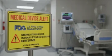 Official FDA medical device warning sign in a hospital setting