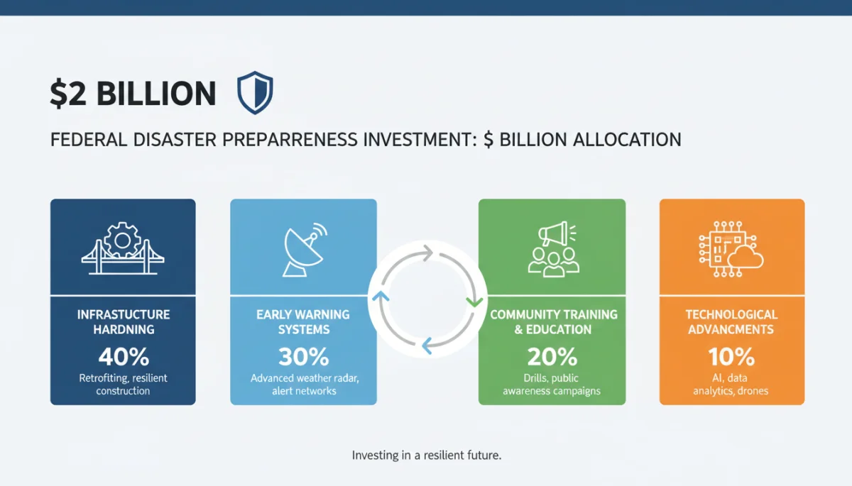 Infographic showing allocation of  billion federal disaster preparedness funding