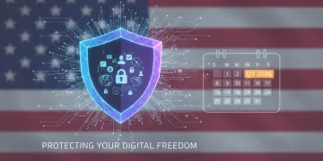 Digital shield protecting personal data with American flag and Q3 2026 calendar