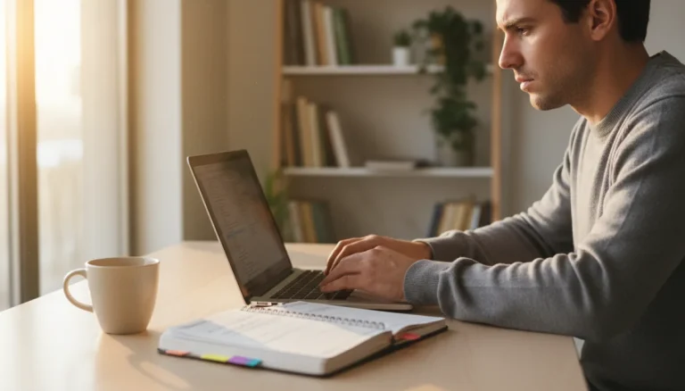 Focused person applying the 'Do It Now' Principle at a desk
