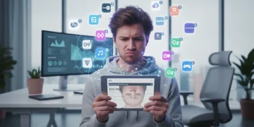 Frustrated person reviewing digital bill with subscription app icons