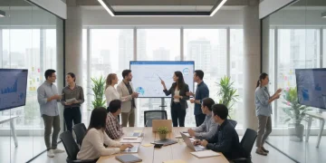 Professionals collaborating on future job market skills