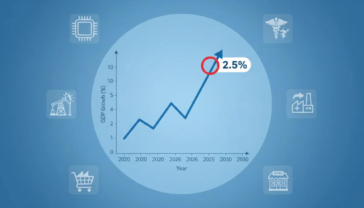Graph illustrating projected 2.5% U.S. GDP growth for 2026, with sector icons.
