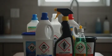 Hazardous chemicals in household cleaners warning label