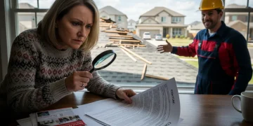 Homeowner scrutinizing a contract for home repair services