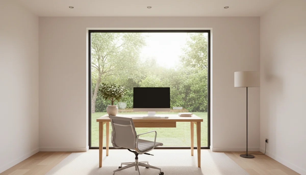 Minimalist home office with natural light