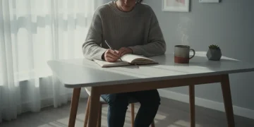 Person writing in a notebook during morning pages session