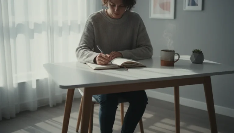 Person writing in a notebook during morning pages session