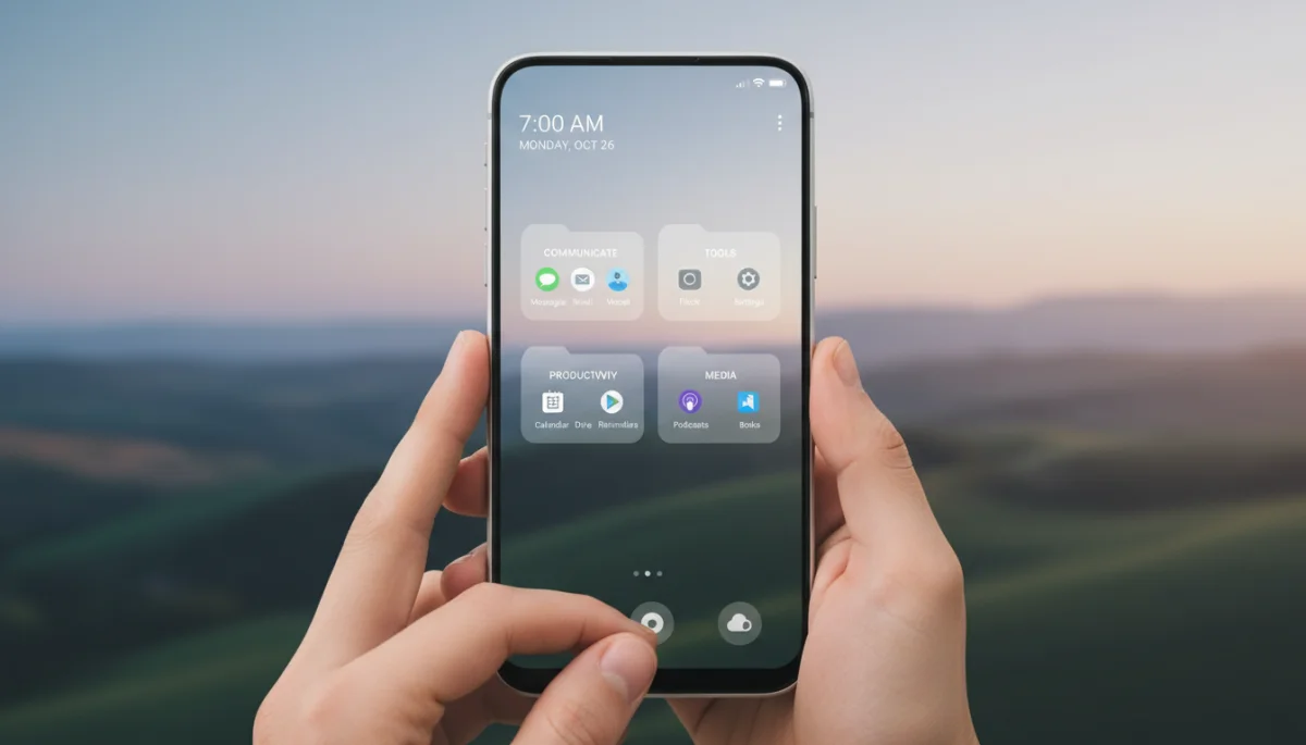 Organized smartphone home screen with minimal apps