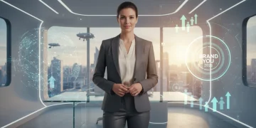 Professional woman building personal brand in modern office