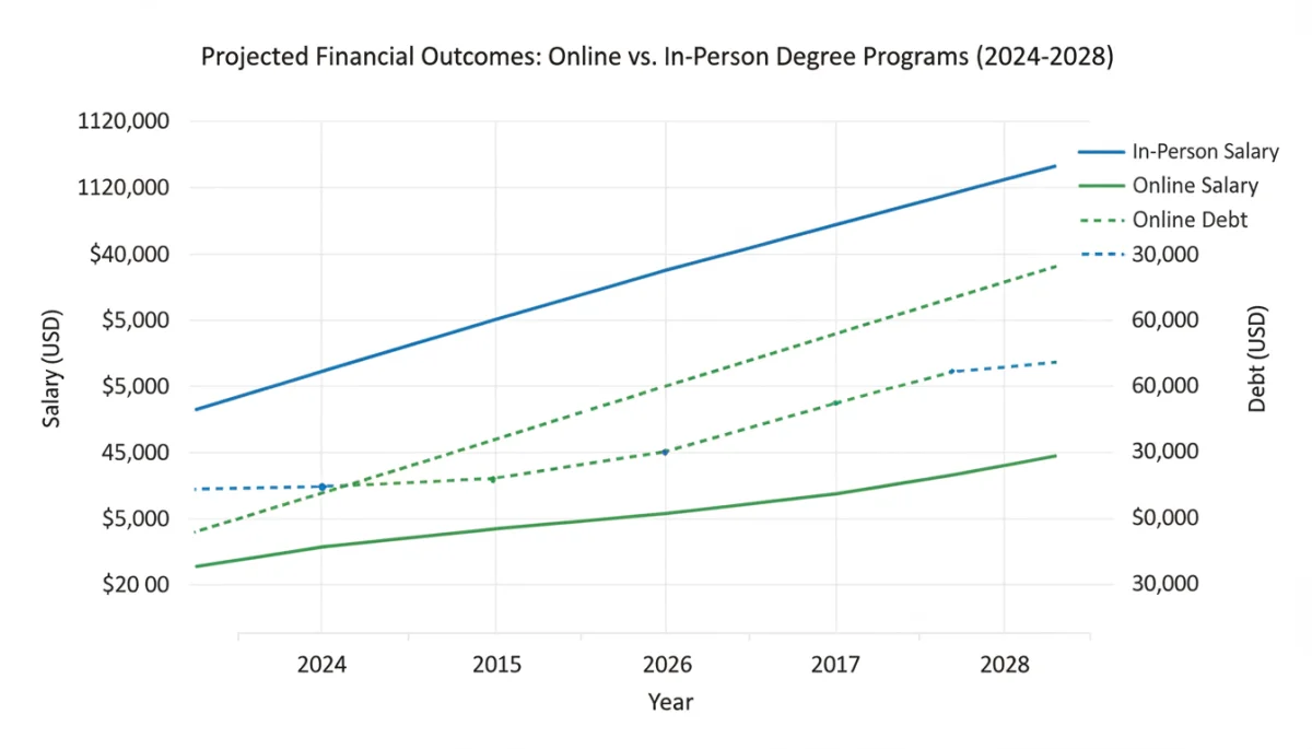 Projected salary and debt for online vs. in-person graduates
