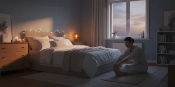Serene bedroom with soft lighting for evening routine and better sleep