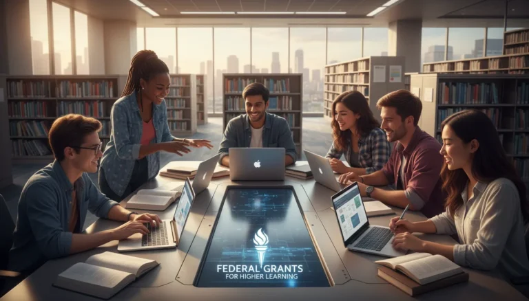 College students studying together, representing federal education grants