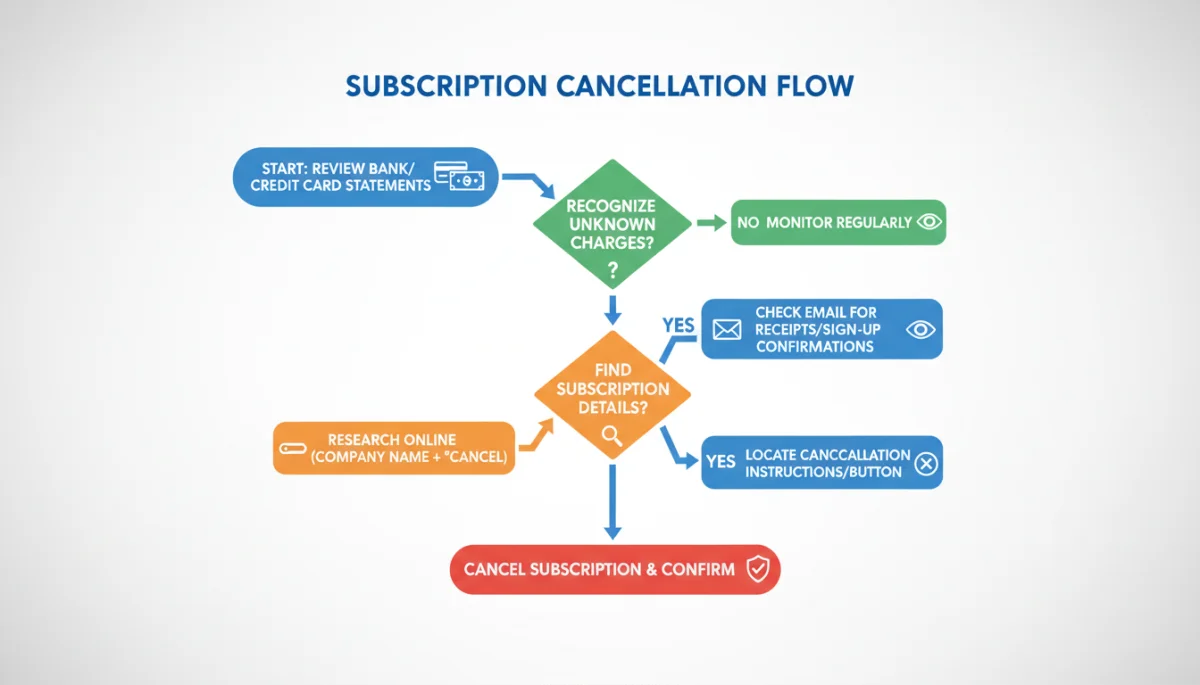 Infographic showing steps to identify and cancel subscriptions