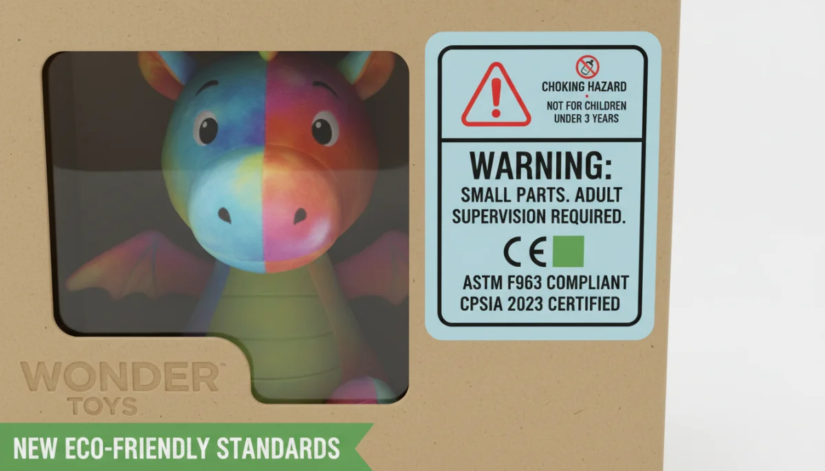 New toy packaging with clear safety warning labels