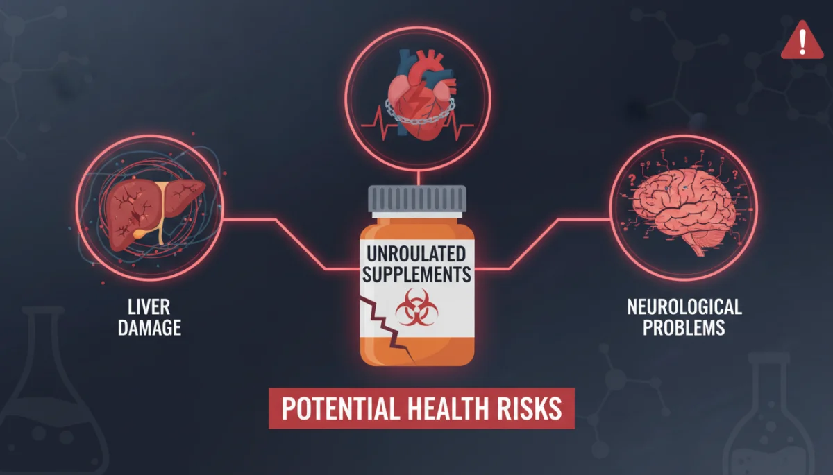 Graphic depicting health risks from unregulated supplements