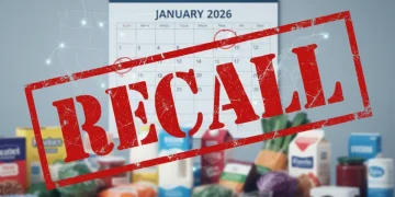 Urgent food recall alert notice over grocery products, January 2026