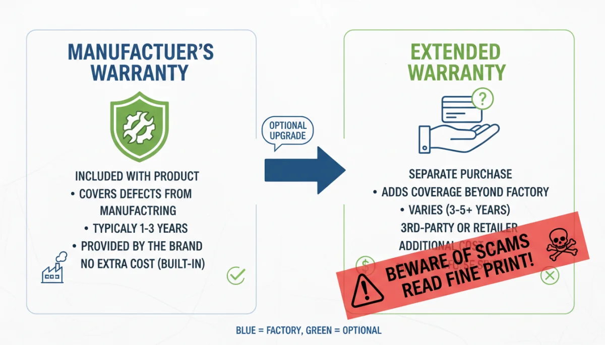 Infographic comparing manufacturer and extended warranties