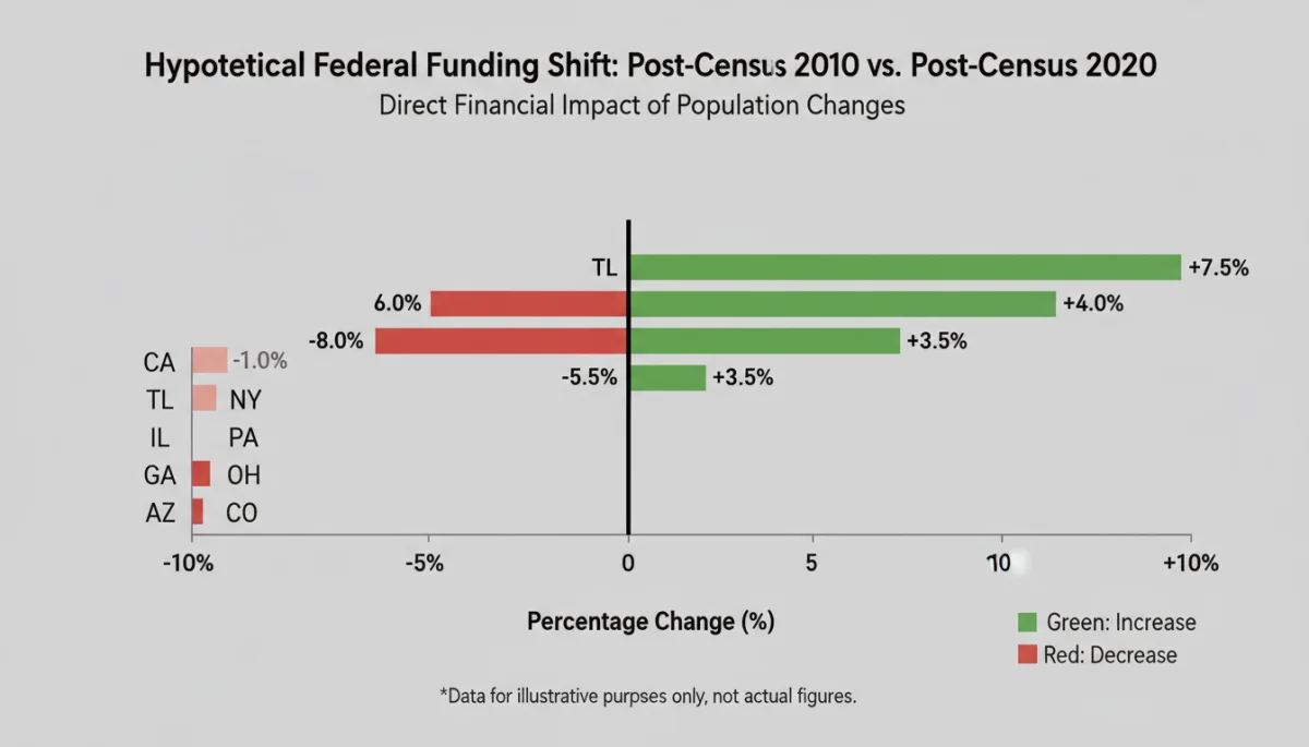 Bar graph illustrating federal funding allocation changes for states based on population shifts.