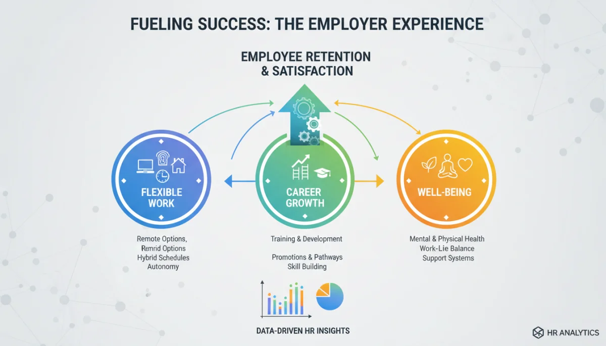 Infographic showing factors for employee retention and satisfaction